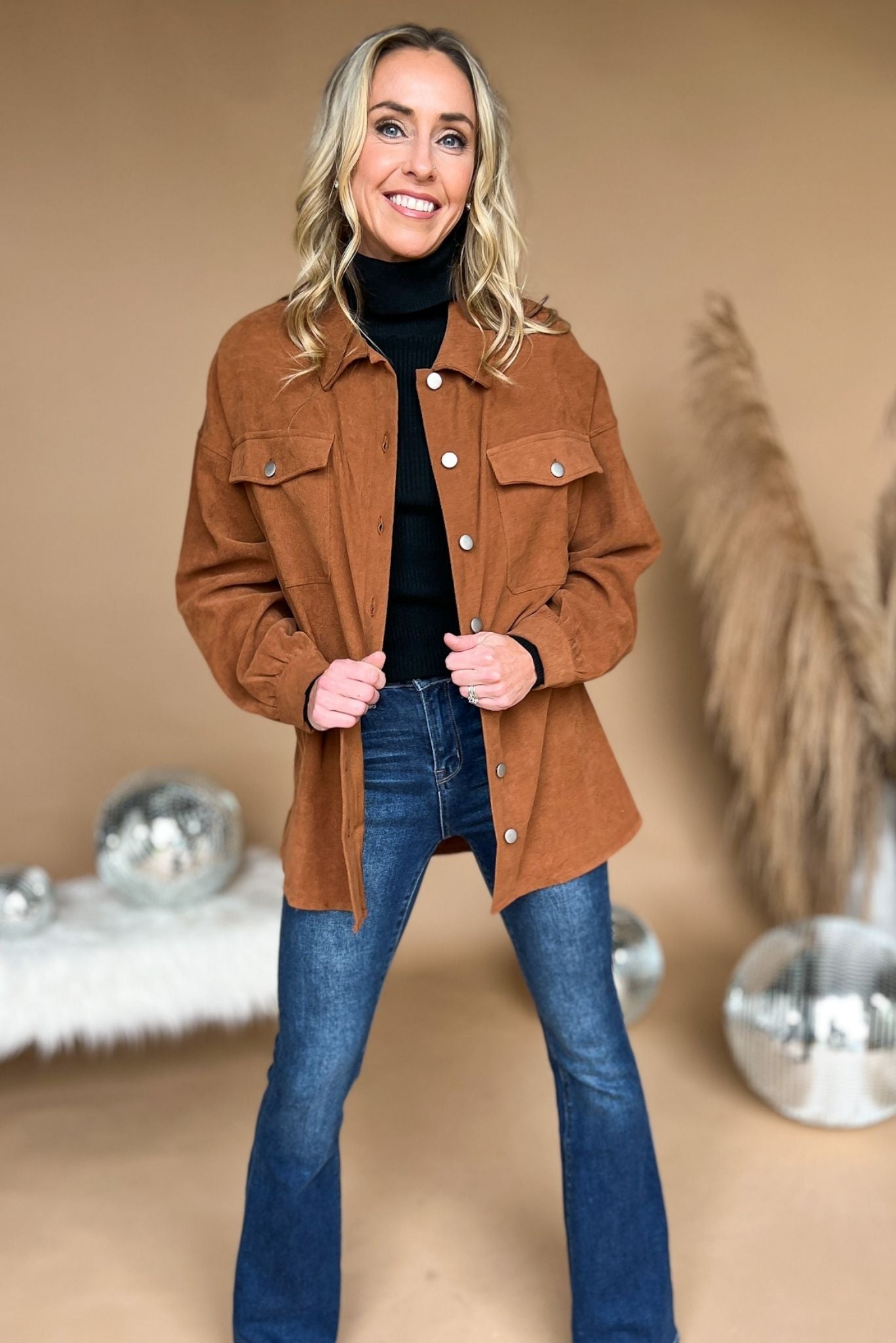 Brown Solid Corduroy Oversized Denim Shacket, fall fashion, layered look, must have, mom style, elevated look, shop style your senses by mallory fitzsimmons