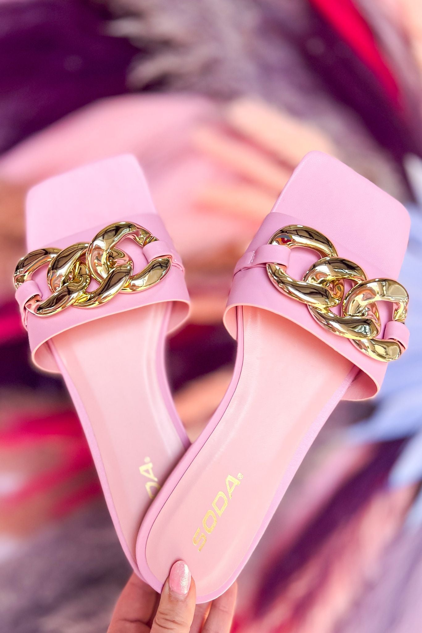 Pink Gold Chain Band Slide Sandals *FINAL SALE*