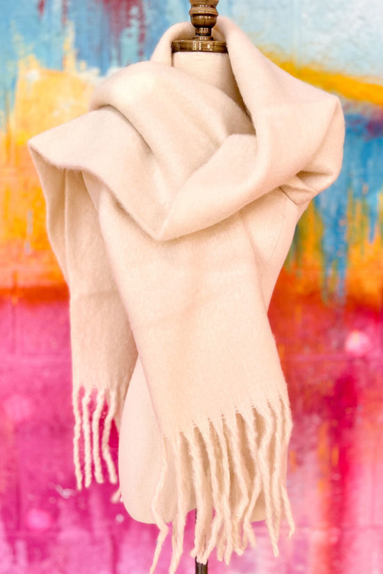 Load image into Gallery viewer, Cream Fleece Fringe Scarf

