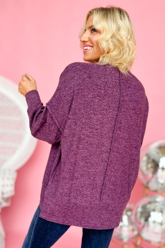 Dark plum Brushed Drop Shoulder Front Pocket Sweater, fall fashion, must have, layered look, mom style, everyday wear, shop style your senses by mallory fitzsimmons
