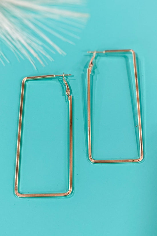 Load image into Gallery viewer, Gold Open Rectangle Hoop Earrings, staple piece, everyday wear, rectangle hoop, 3 sizes, shop style your senses by mallory fitzsimmons

