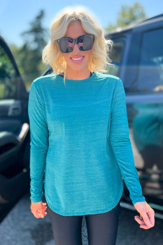 Teal Ribbed Long Sleeve Top With Side Slits, must have, everyday wear, mom style, hoodie, fall basic, shop style your senses by mallory fitzsimmons