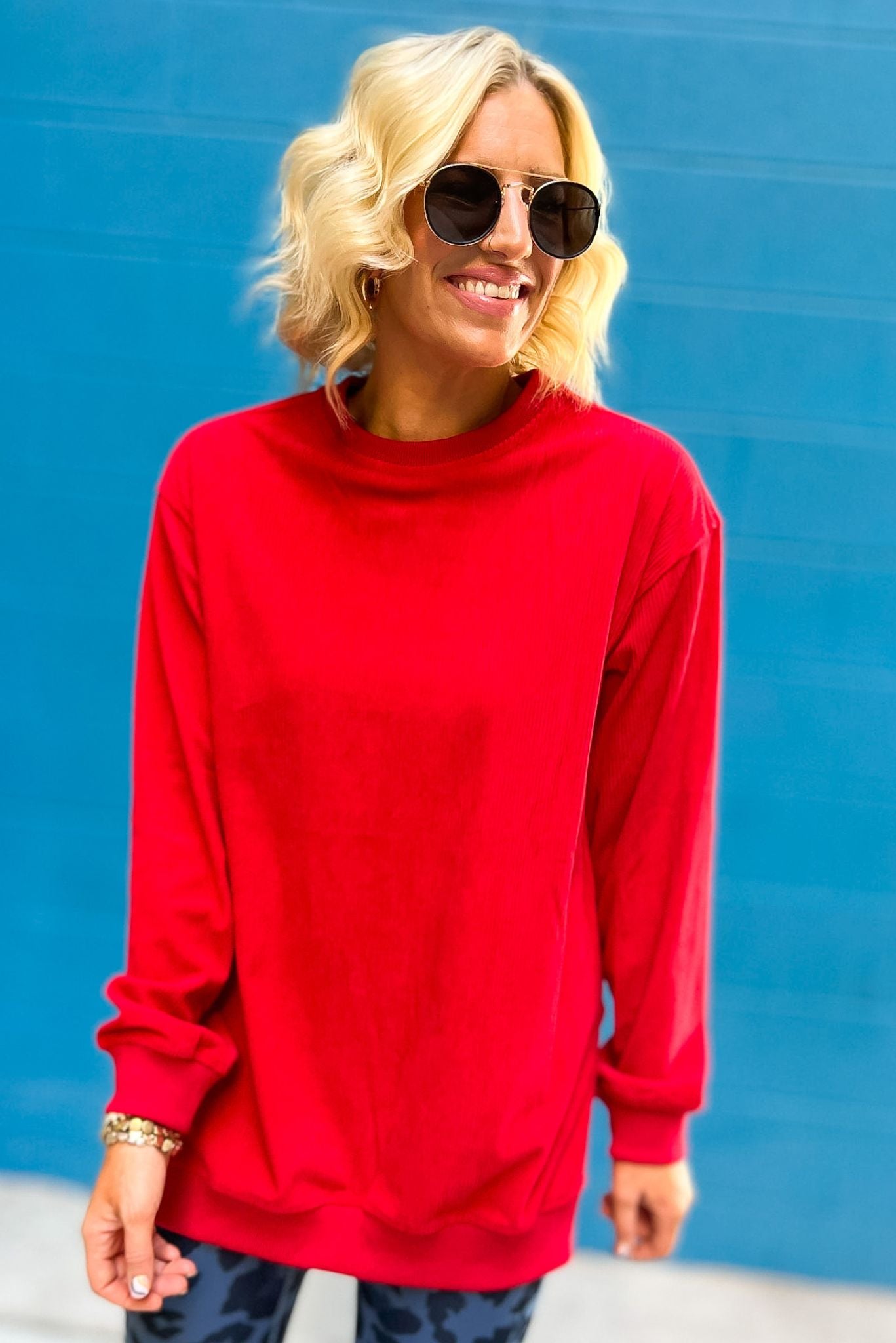 Red Corded Sweatshirt With Side Slit SSYS The Label