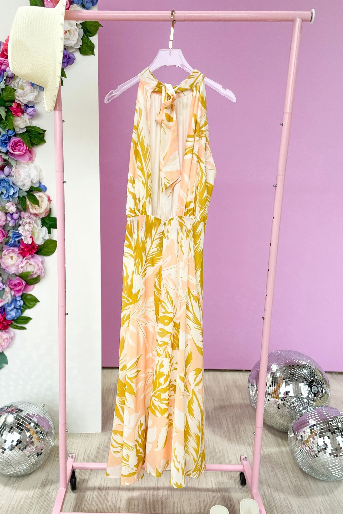 Load image into Gallery viewer, Ivory Gold Printed Halter Neck Tie Maxi Dress*FINAL SALE*
