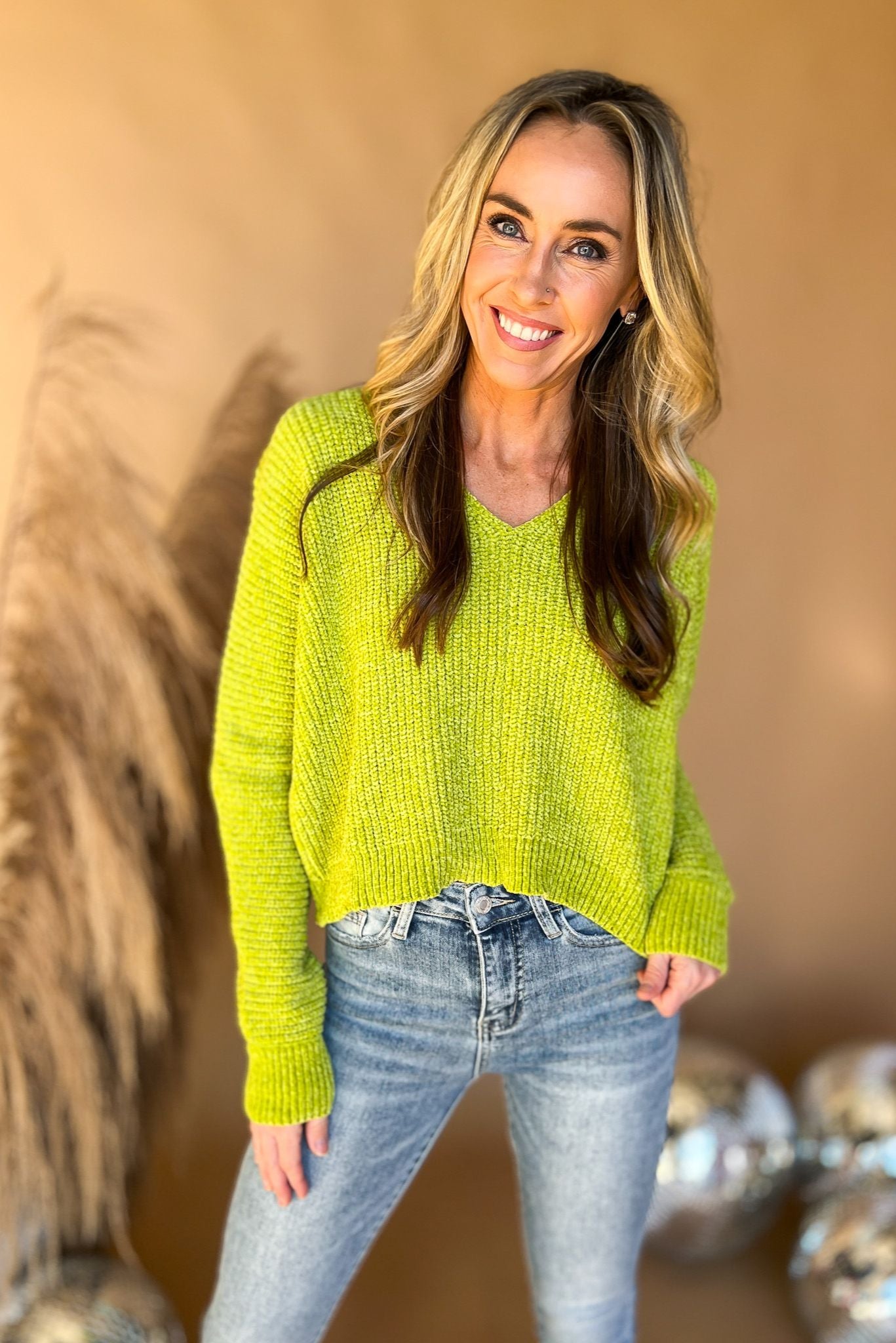 Lime Green V Neck Chenille Sweater sweater weather winter style new arrivals shop style your senses by mallory fitzsimmons 