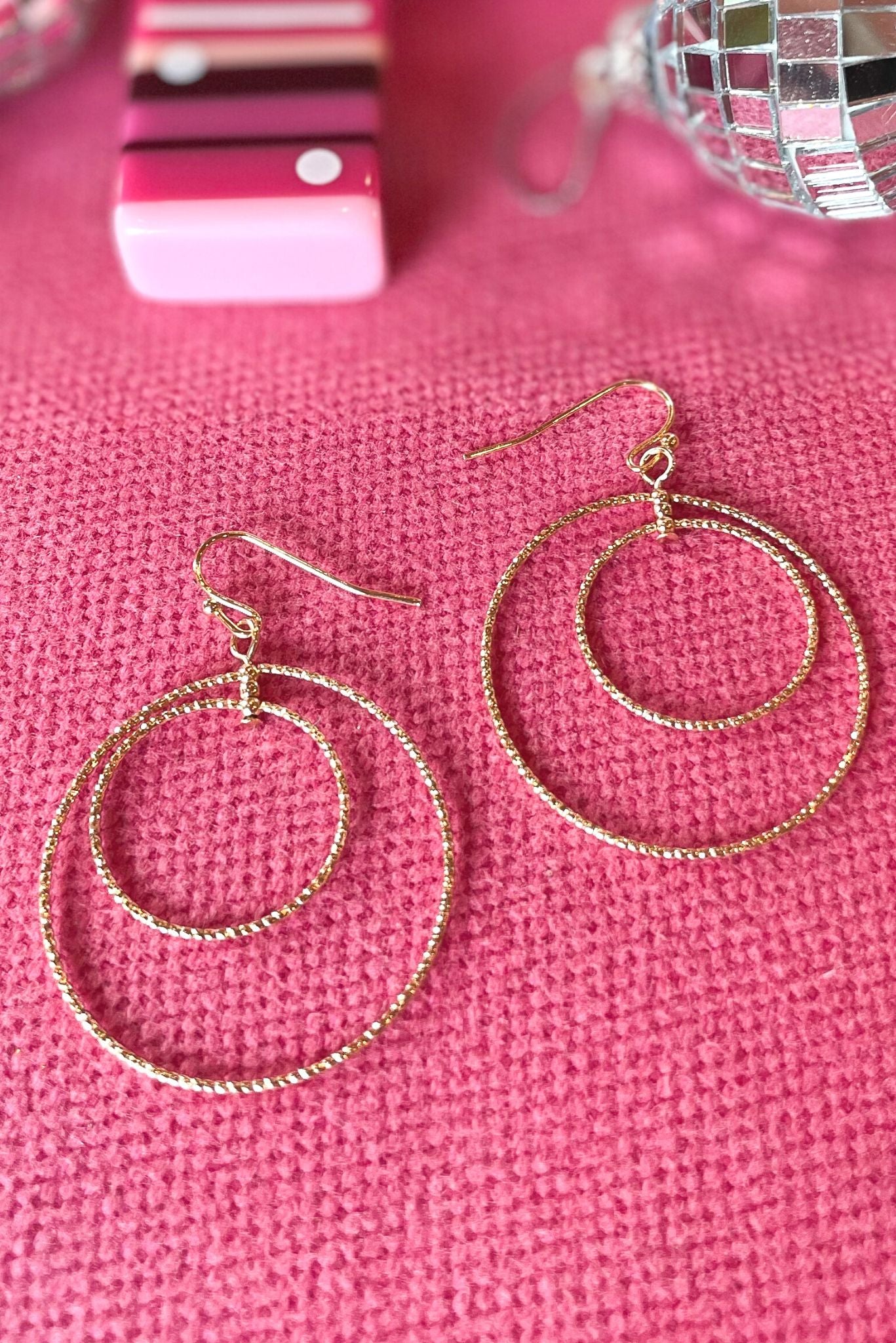Gold Double Open Circle Dangle Earrings