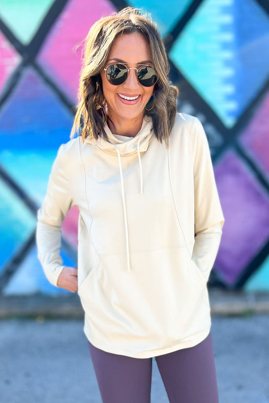 Natural Mock Neck Boxy Pullover Hoodie