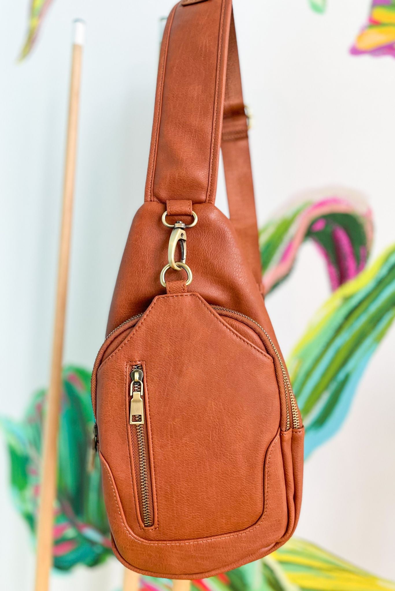 tan Faux Leather Sling Bag, fall fashion, must have, sling bag, everyday wear, mom style, chic, shop style your senses by mallory fitzsimmons