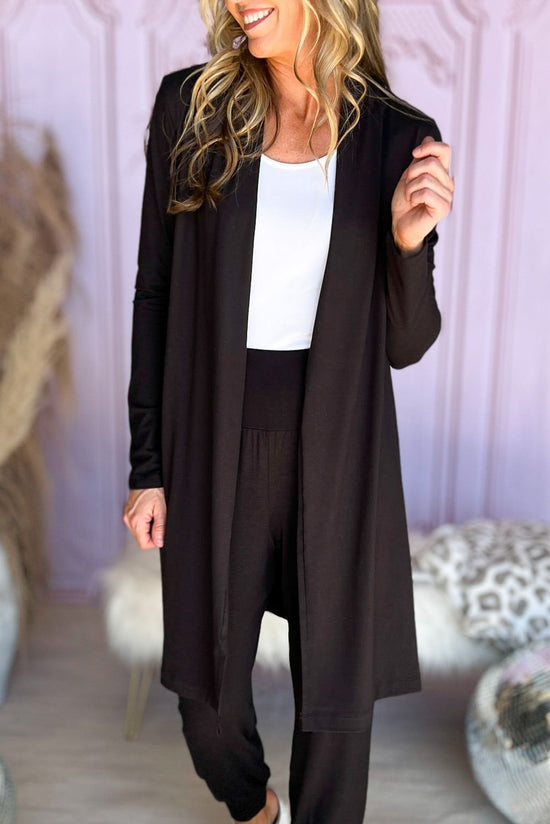 Load image into Gallery viewer, Black Soft Open Cardigan Side Slit Sweater
