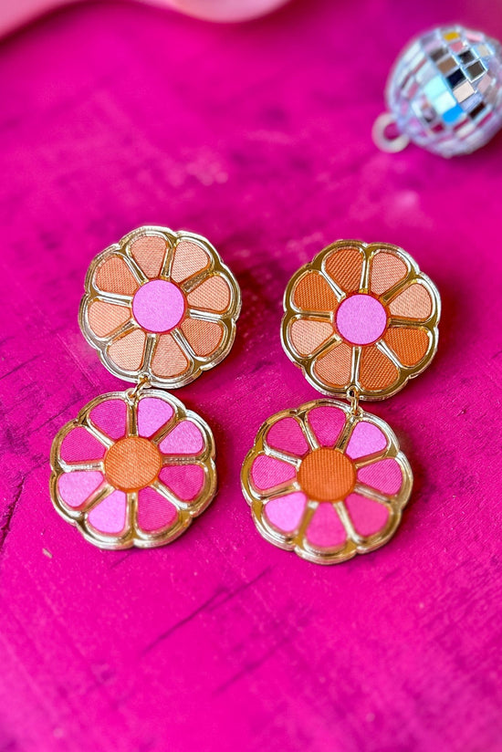 Load image into Gallery viewer, Light Pink Orange Flower Dangle Earrings
