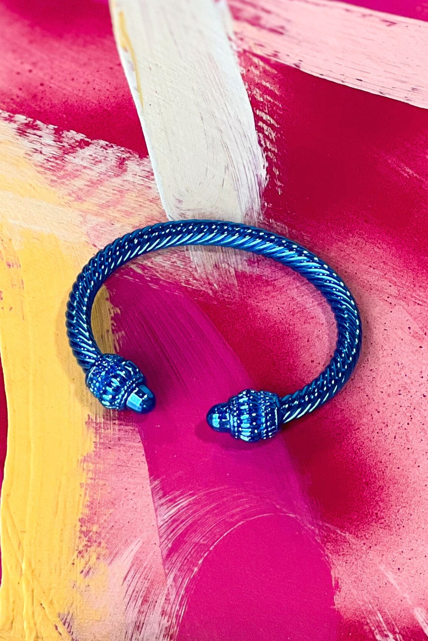 Blue Twisted Chunky Cable Bangle Bracelet