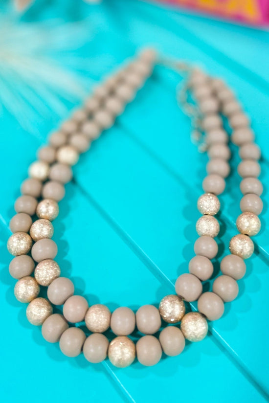 Nude Wood Gold Bead Necklace