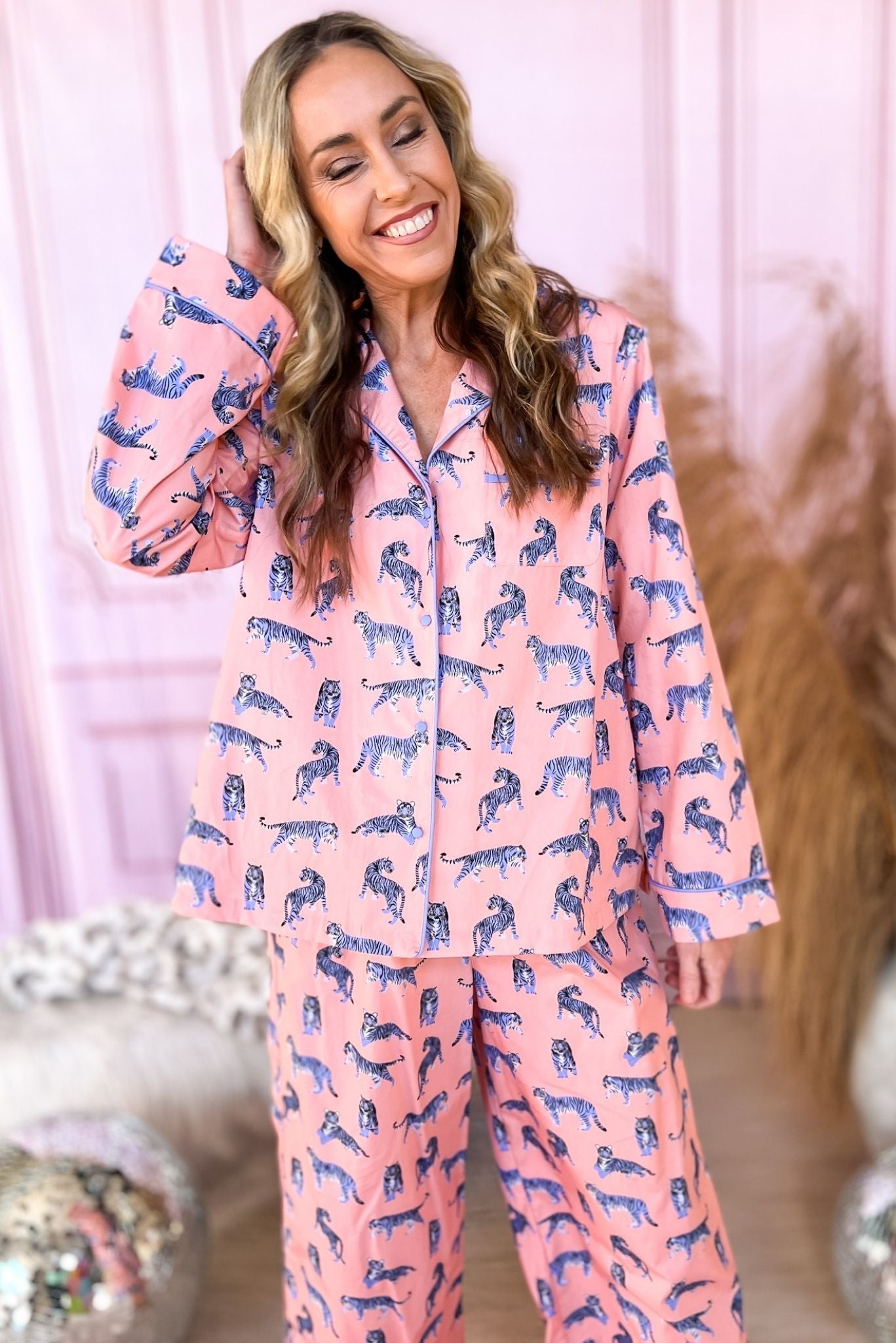 Lavender Tiger Long Sleeve Pajama Pant Set SSYS The Label, cozy collection, everyday wear, lounge wear, mom style, must have, shop style your senses by mallory fitzsimmons