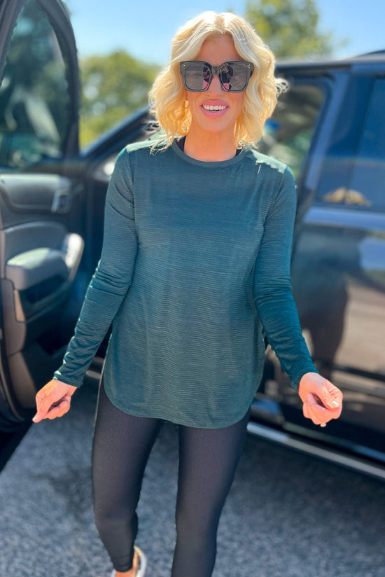 Load image into Gallery viewer, Dark green Ribbed Long Sleeve Top With Side Slits, must have, everyday wear, mom style, hoodie, fall basic, shop style your senses by mallory fitzsimmon
