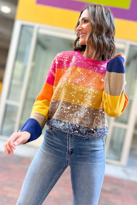 Colorful Striped Sequin Front Sweater, fall fashion, fall must have, elevated look, chic, trendy, date night, shop style your senses by mallory fitzsimmons