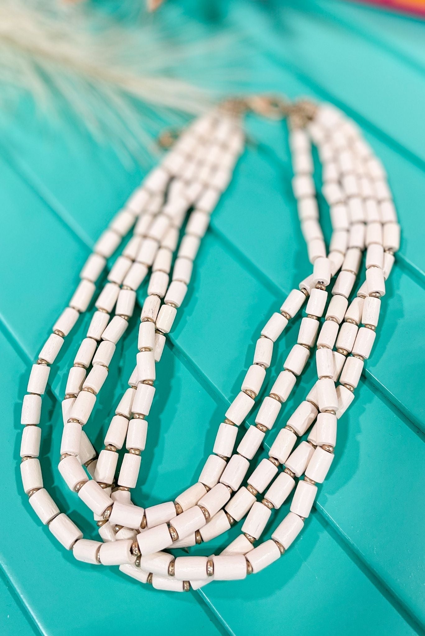 Load image into Gallery viewer, Ivory Cylinder Bead Layered Necklace,, spring fashion, chain link necklace, mulit color, must have, mom style, shop style your senses by mallory fitzsimmons
