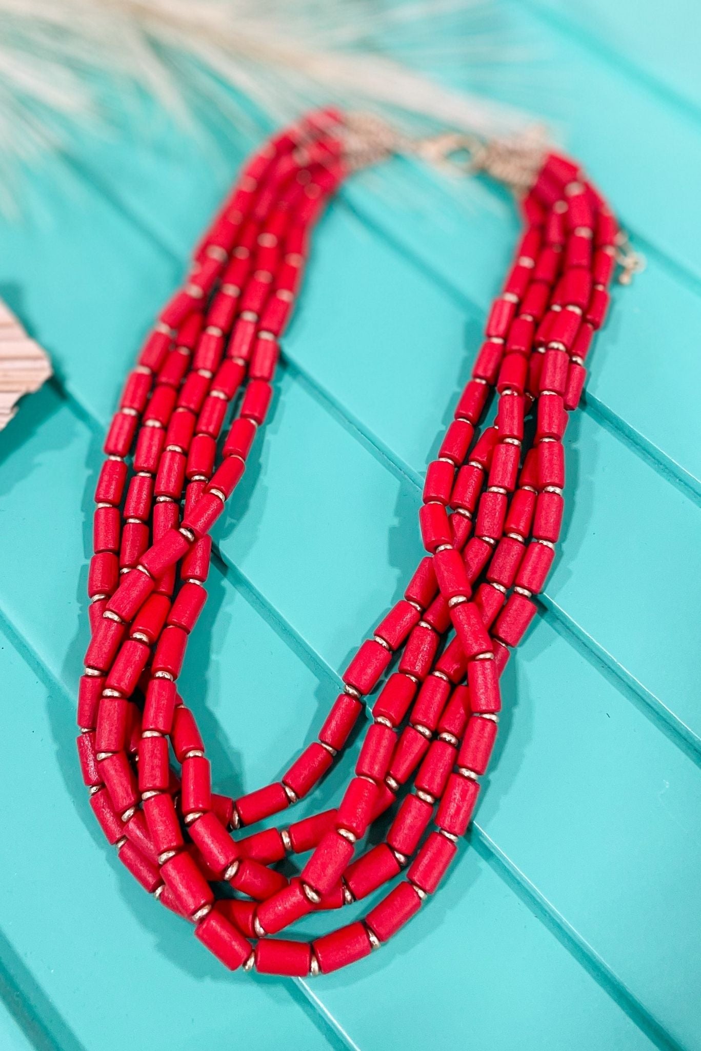 Red Cylinder Bead Layered Necklace *FINAL SALE*