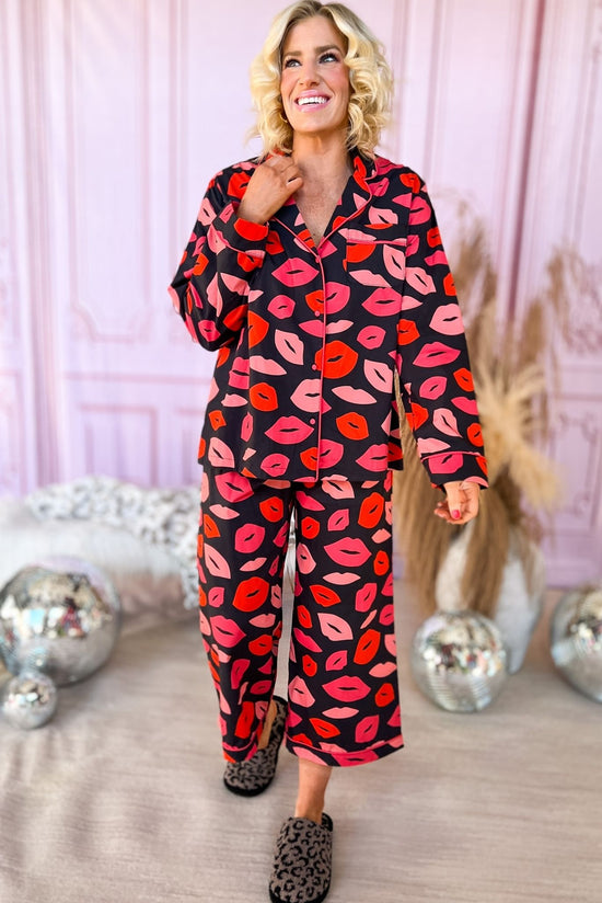 Pink Lips Long Sleeve Valentine's Pajama Pant Set SSYS The Label, cozy collection, everyday wear, lounge wear, mom style, must have, shop style your senses by mallory fitzsimmons