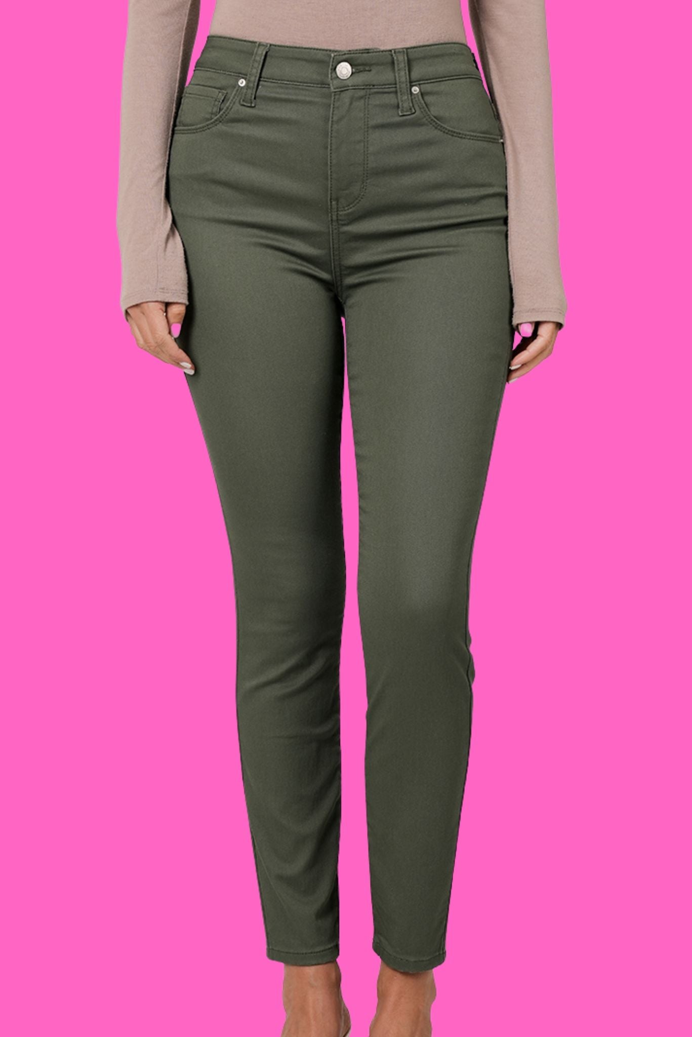 Load image into Gallery viewer, light olive High Rise Skinny Jeans *FINAL SALE*, skinny jean, high rise, mom style, office look, shop style your senses by mallory fitzsimmons
