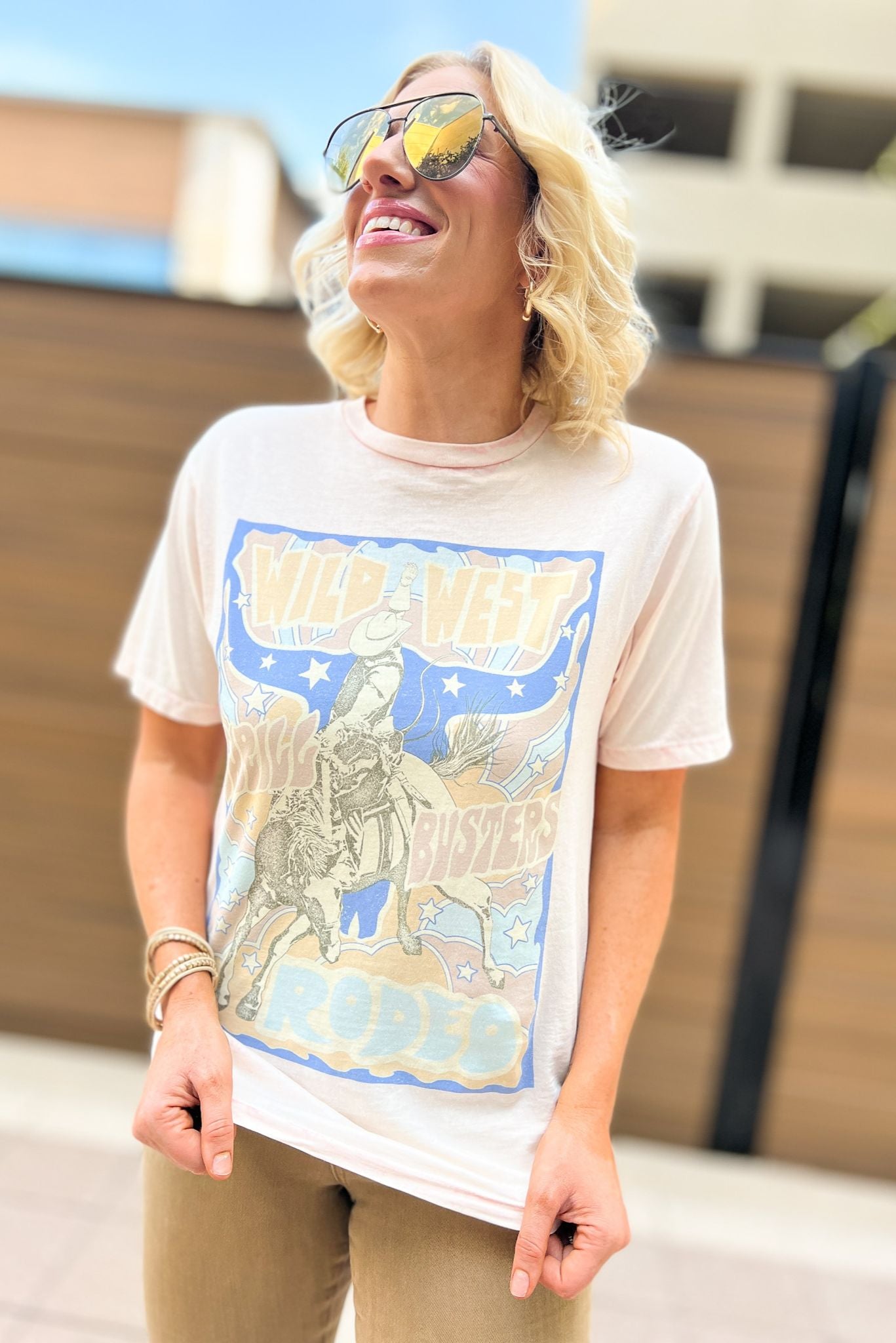 Light Pink Mineral Wash Wild West Rodeo Graphic Tee, fall transition piece, wear with a flannel, easy to wear, must have graphic tee, mom style, shop style your senses by mallory fitzsimmons