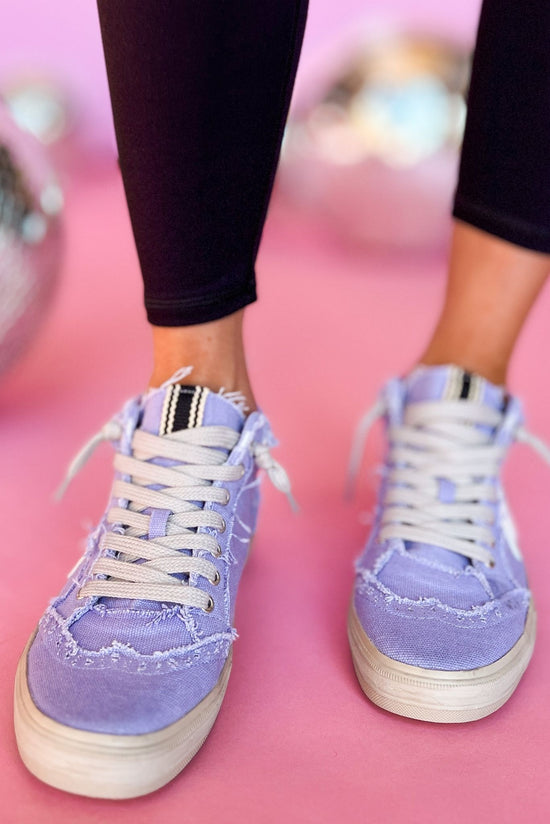 Load image into Gallery viewer, Shu Shop Lilac Canvas High Top Star Sneakers, high top, star detail, everyday, trendy, must have, shop style your senses by mallory fitzsimmons
