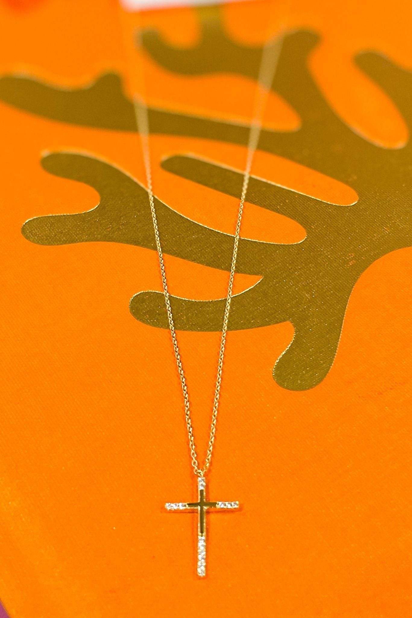 Gold Rhinestone Detail Cross Necklace *FINAL SALE*