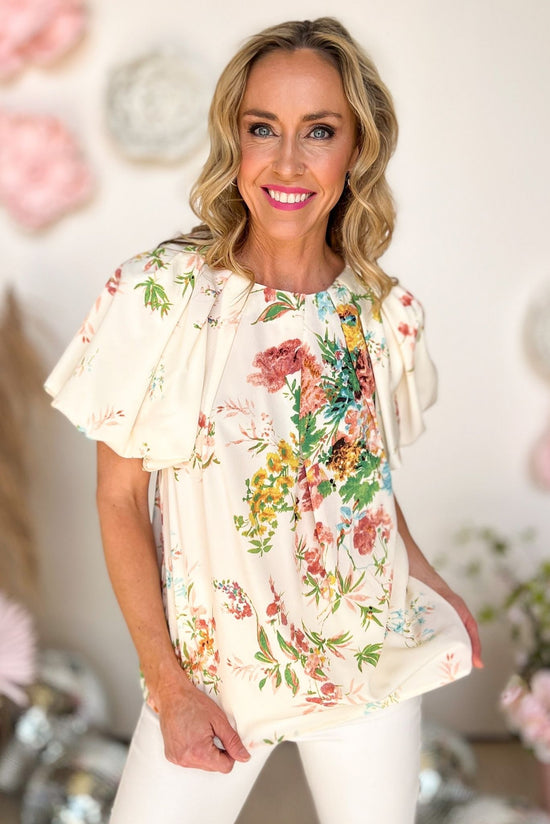 Off White Green Floral Round Neck Puff Sleeve Top, floral print, puff sleeve, spring fashion, must have, garden party, shop style your senses. by mallory fitzsimmons