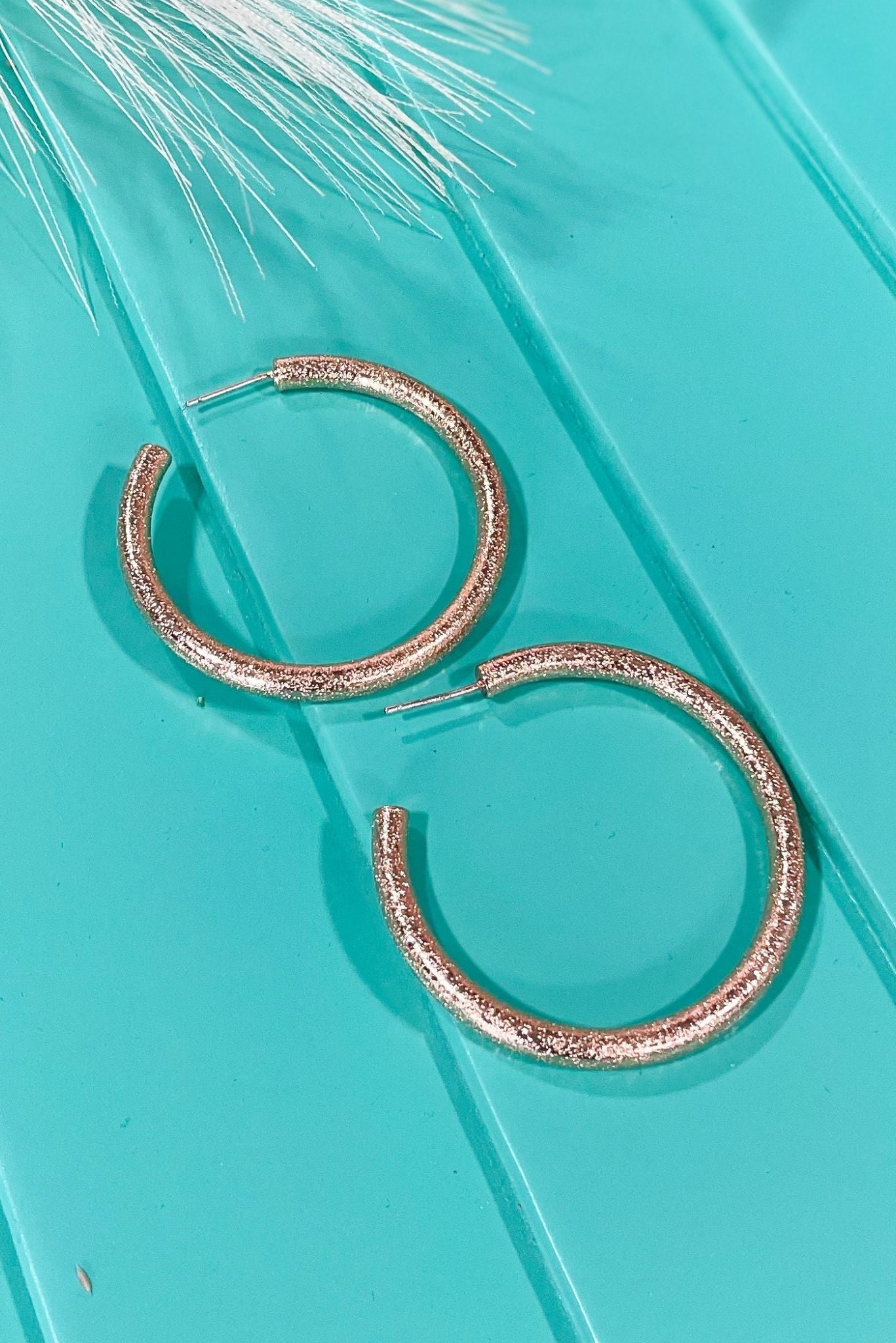 Load image into Gallery viewer, Medium Gold Sparkly Hoop Earrings, sparkly hoop, everyday wear, must have, elevated look, shop style your senses by mallory fitzsimmons
