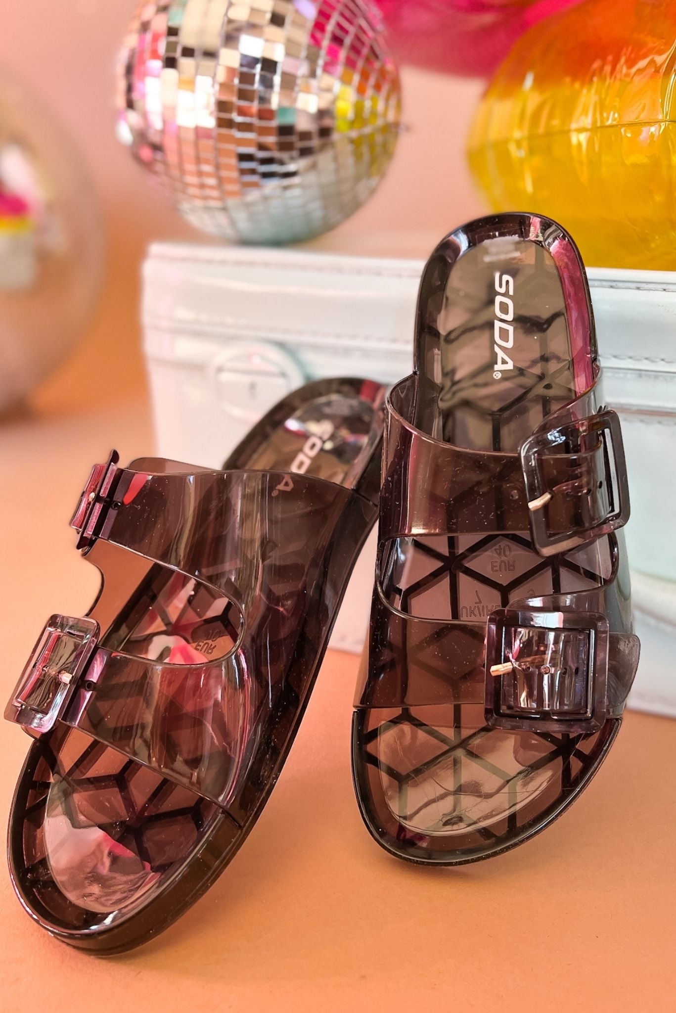 Dark Grey Jelly Double Buckle Sandals, summer in january, jelly sandal, chain link detail, slip on, summer style, must have, shop style your senses by mallory fitzsimmons
