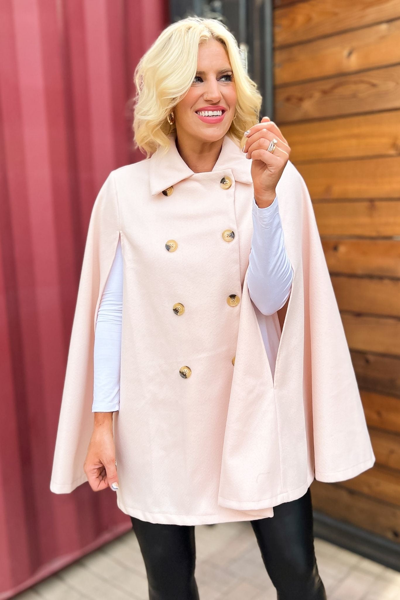 Load image into Gallery viewer, blush Cape Overlay Coat, fall fashion, must have, cape, elevated look, mom style, chic, shop style your senses by mallory fitzsimmons
