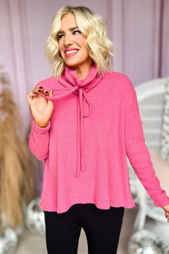Load image into Gallery viewer, Hot Pink Brushed Drawstring Cowl Neck Knit Top, cozy collection, must have, set, fall fashion, everyday wear, mom style, shop style your senses by mallory fitzsimmons
