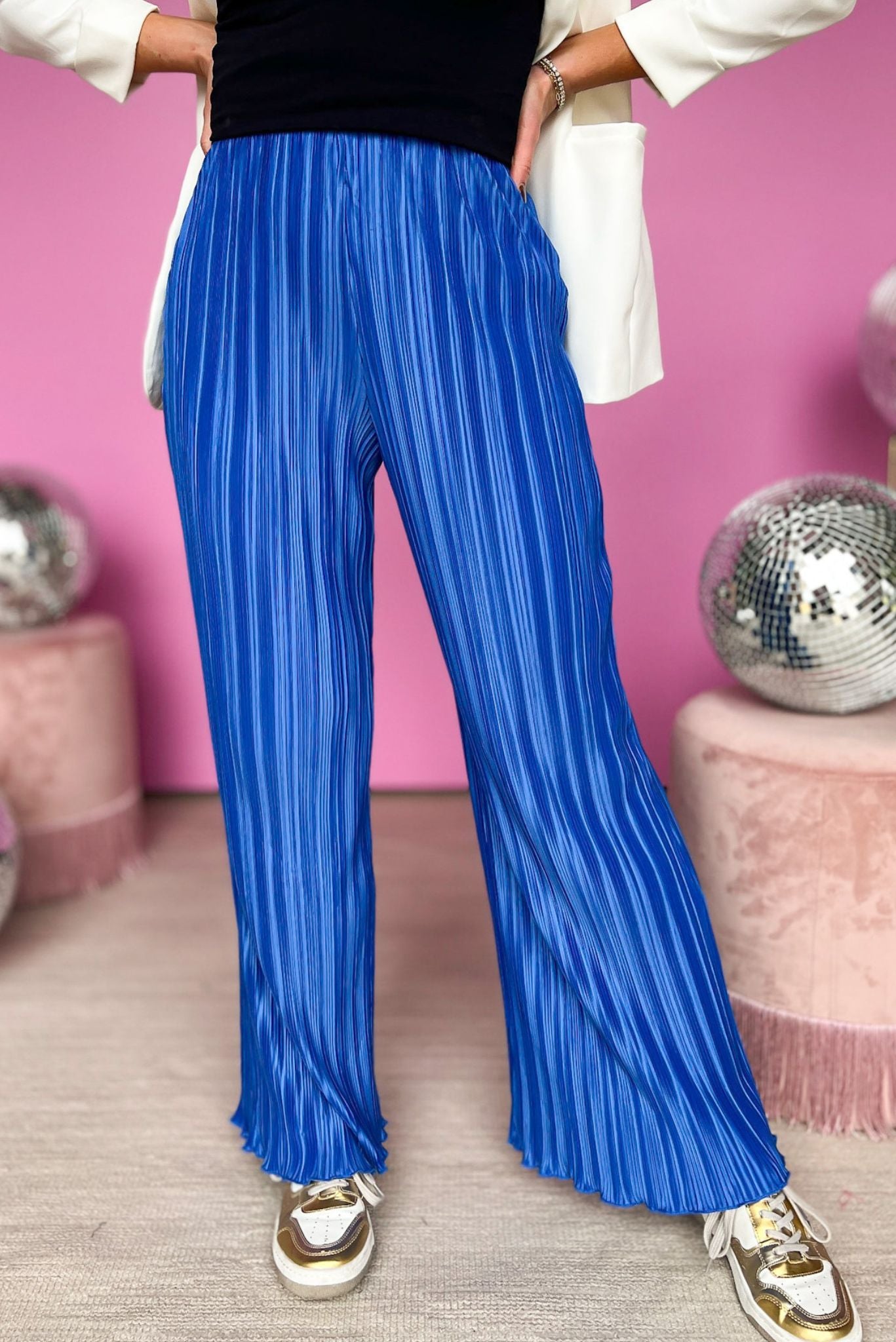 Royal Blue Plisse Pleated Pants, plisse detail, flowy fit, trendy, must have, shop style your senses by mallory fitzsimmons