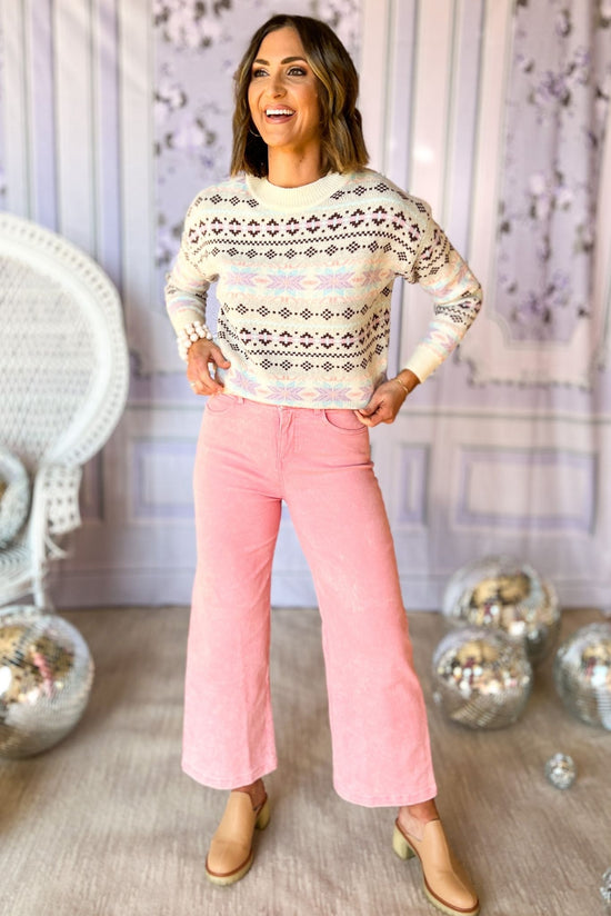 Load image into Gallery viewer, Ivory Lavender Pattern Knit Sweater, start fresh, must have, mom style, elevated look, chic, shop style your senses by mallory fitzsimmons
