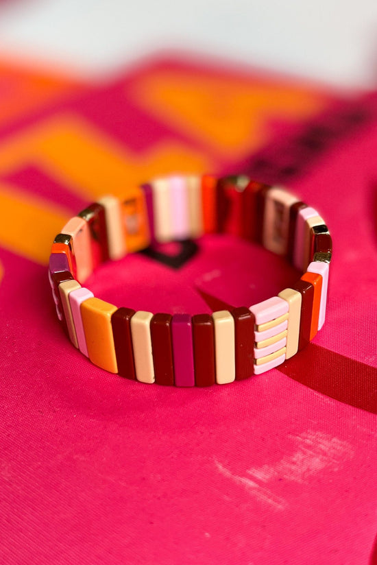 Load image into Gallery viewer, magenta tan large Tile Bracelet, fall fashion, fall stack, must have, elevated look, elevated stack, mom style, shop style your senses by mallory fitzsimmons
