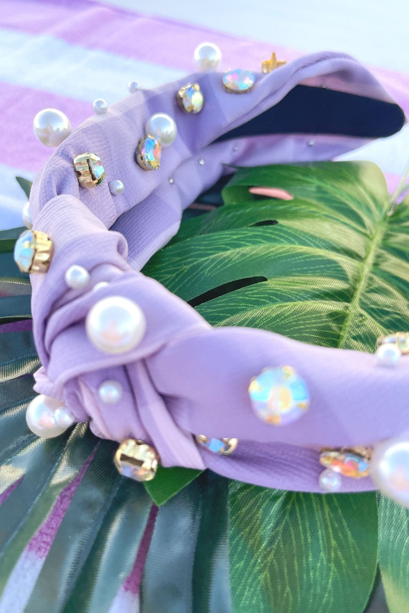 Lavender Plaid Pearls And Jewels Headband