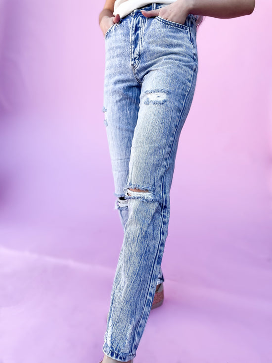 Load image into Gallery viewer, Acid Wash High Rise Distressed Dad Jeans*FINAL SALE*

