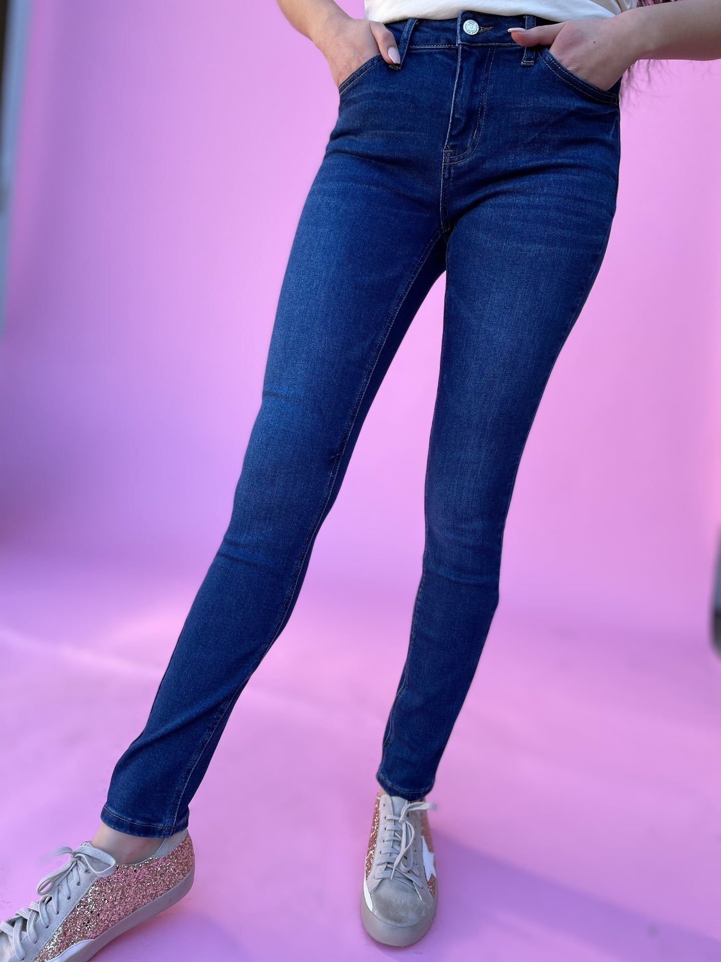 Load image into Gallery viewer, Dark Wash Non Distressed High Rise Skinny Jeans*FINAL SALE*

