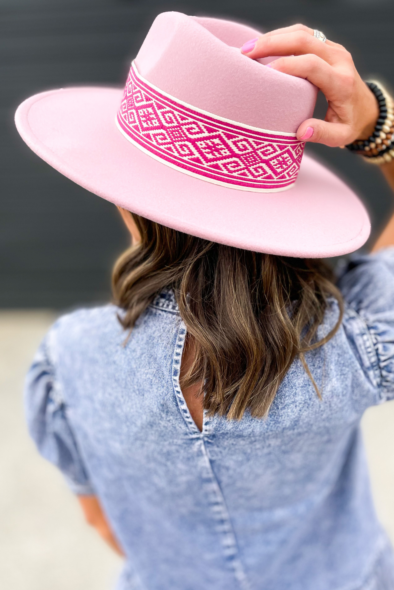 Pink Diamond Embroidered Band Hat