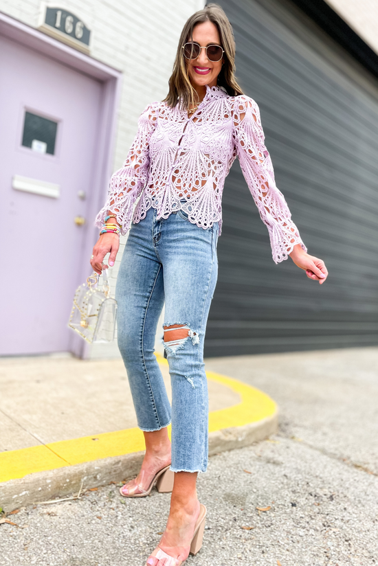 Medium Wash High Rise Distressed Ankle Flare Jeans, shop style your senses by mallory fitzsimmons