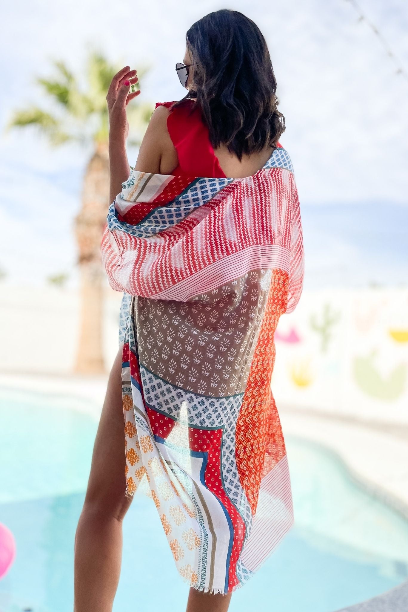  Coral Printed Kimono Cover Up, swim, coral, multi print, swim cover up, shop style your senses by mallory fitzsimmons