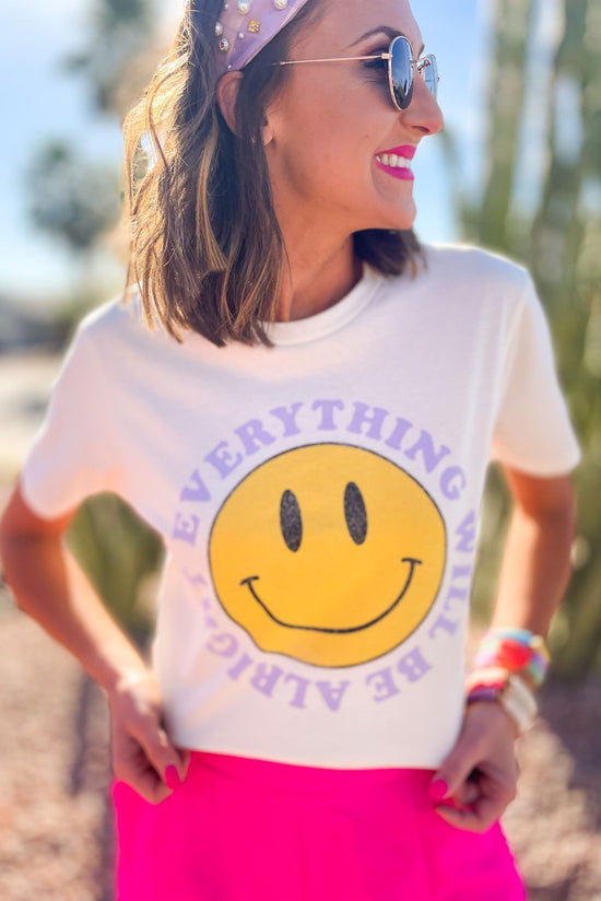 Load image into Gallery viewer, Ivory Smiley Be Alright Graphic Tee, hot pink, spring break, spring outfit, bright colors, mom style, shop style your senses by mallory fitzsimmons
