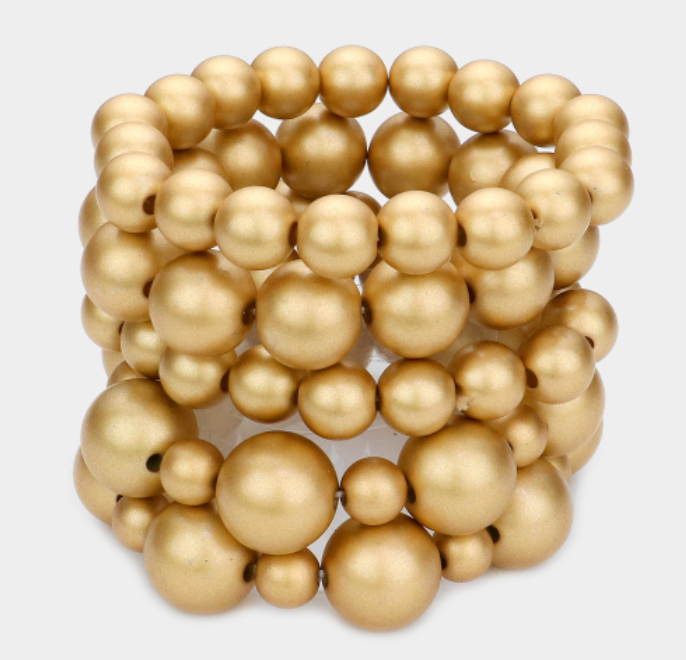 Load image into Gallery viewer, Matte Gold Circle Beaded Stretch Bracelet Stack
