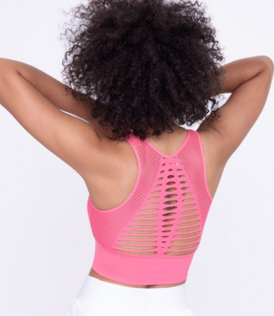 Load image into Gallery viewer, Light Pink Laser Cut Out Seamless Sports Bra
