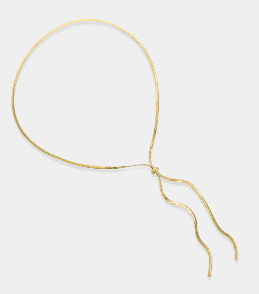 Gold Herringbone Lariat Chain Tassel Necklace
