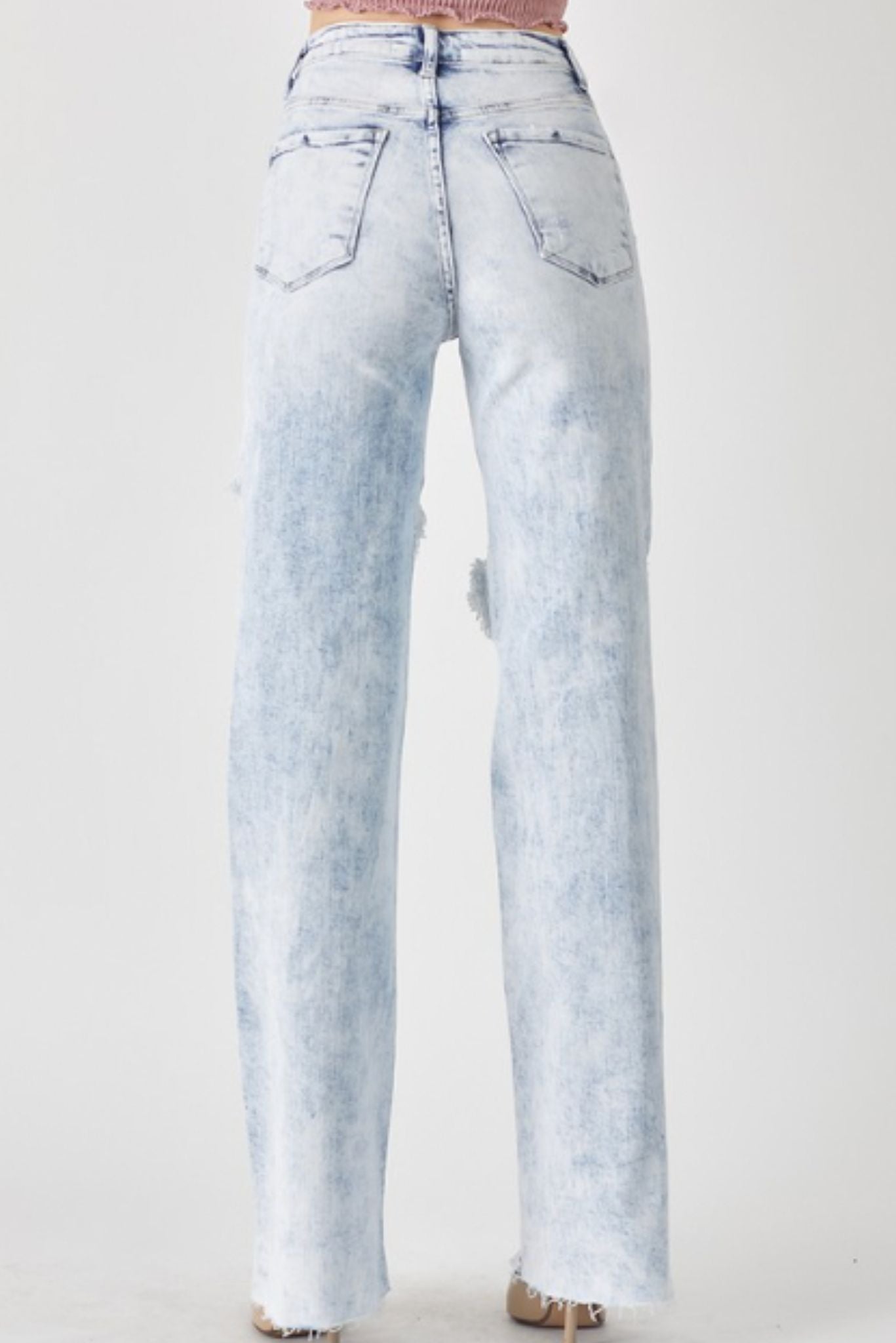 Load image into Gallery viewer, Risen Light Acid Wash High Rise Distressed Wide Leg Jeans*FINAL SALE*

