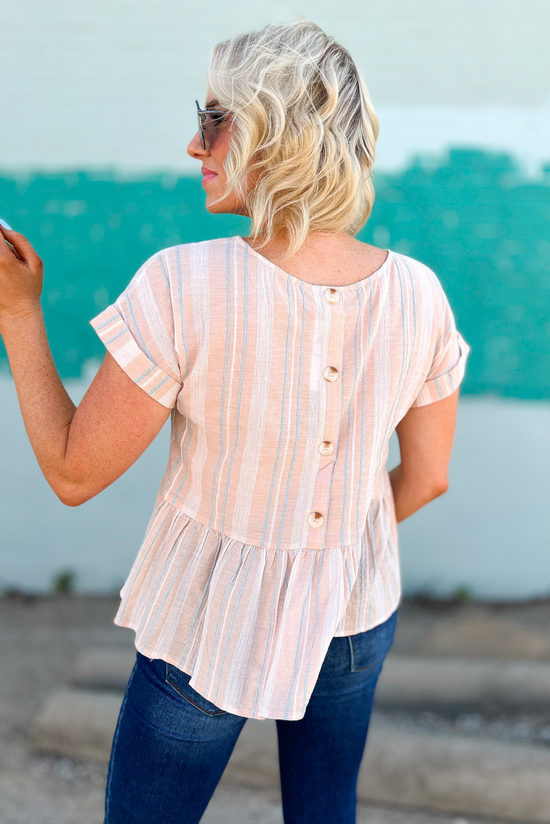 Orange Multi Striped Round Neck Babydoll Top, everyday tops, cute tops, orange, stripes, babydoll top, Shop Style Your Senses By Mallory Fitzsimmons