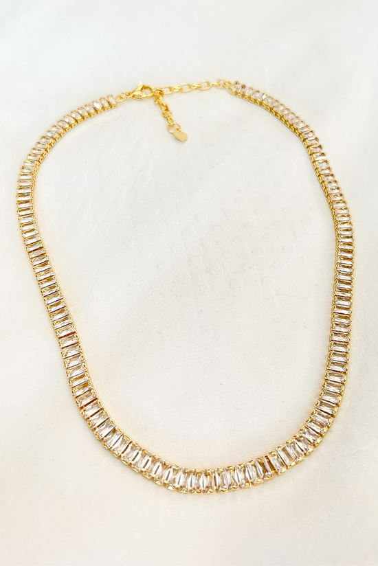 Load image into Gallery viewer, Gold Baguette Cut Rhinestone Necklace

