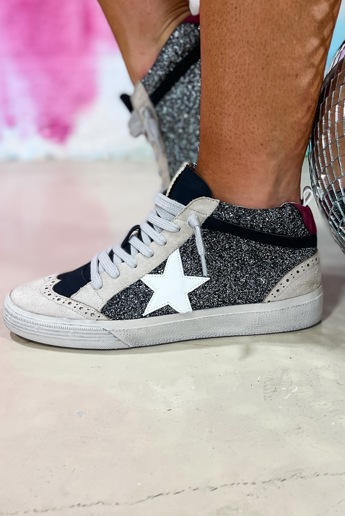 Black Glitter White Star High Top Sneakers, glitter sneakers, golden goose, star sneakers, star shoes, Shop Style Your Senses By Mallory Fitzsimmons