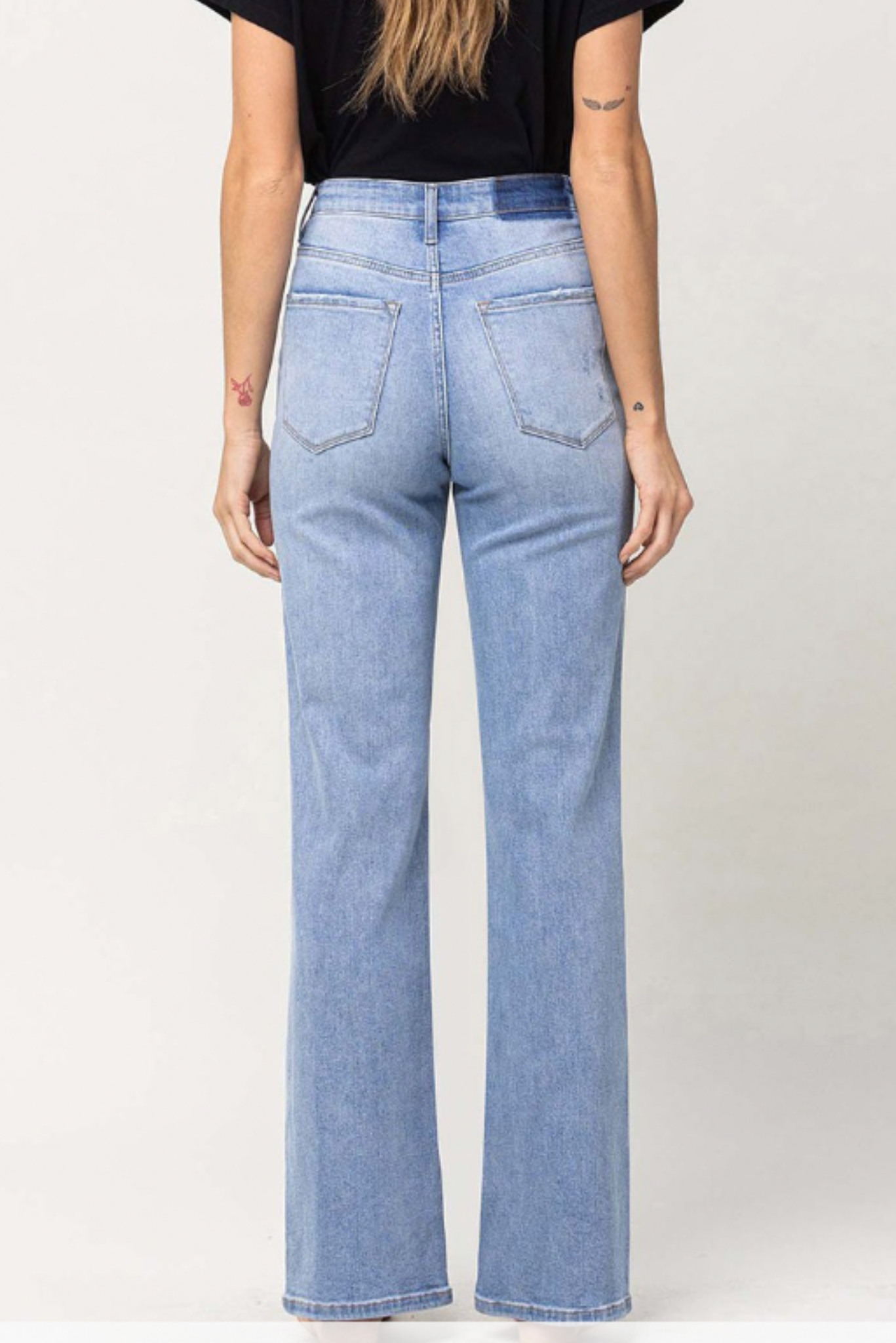 Load image into Gallery viewer, High Rise Light Wash Straight Flare Jeans, high rise denim, straight leg jeans, straight leg, nondistressed denim, jeans, Shop Style Your Senses By Mallory Fitzsimmons
