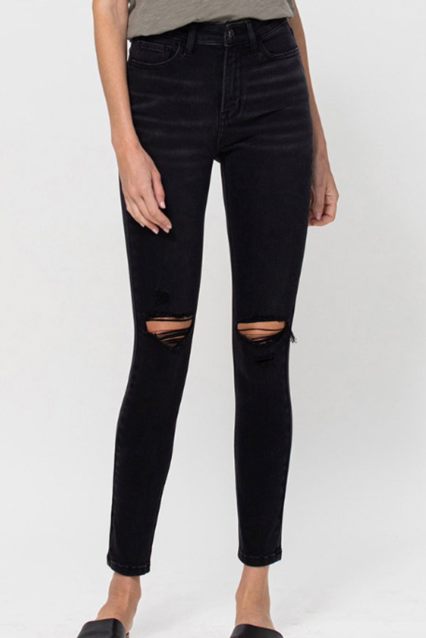 Load image into Gallery viewer, Black High Rise Distressed Skinny Jeans, black jeans, skinny black denim, distressed black denim, Shop Style Your Senses By Mallory Fitzsimmons
